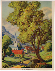Vintage 'calendar' prints of lanscapes, village scenes, etc.
